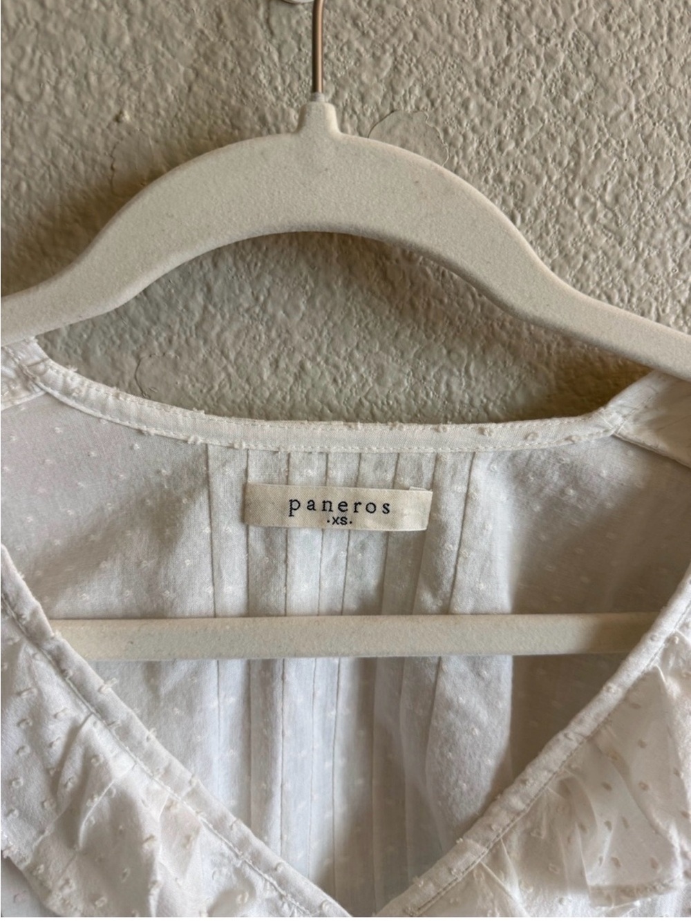 PANEROS White Ruffle Swiss Dot Blouse 100% Cotton Luxury Coastal Spring XS - Picture 5 of 7
